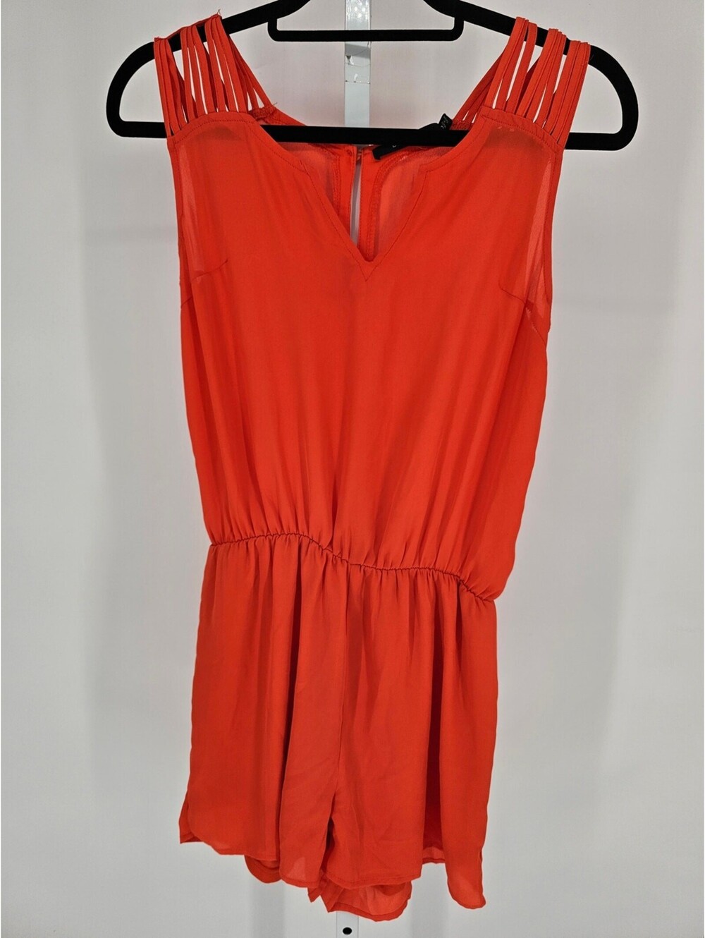 Doe & Rae Womens Sz S Romper Dark Coral Red Pink Strappy Top